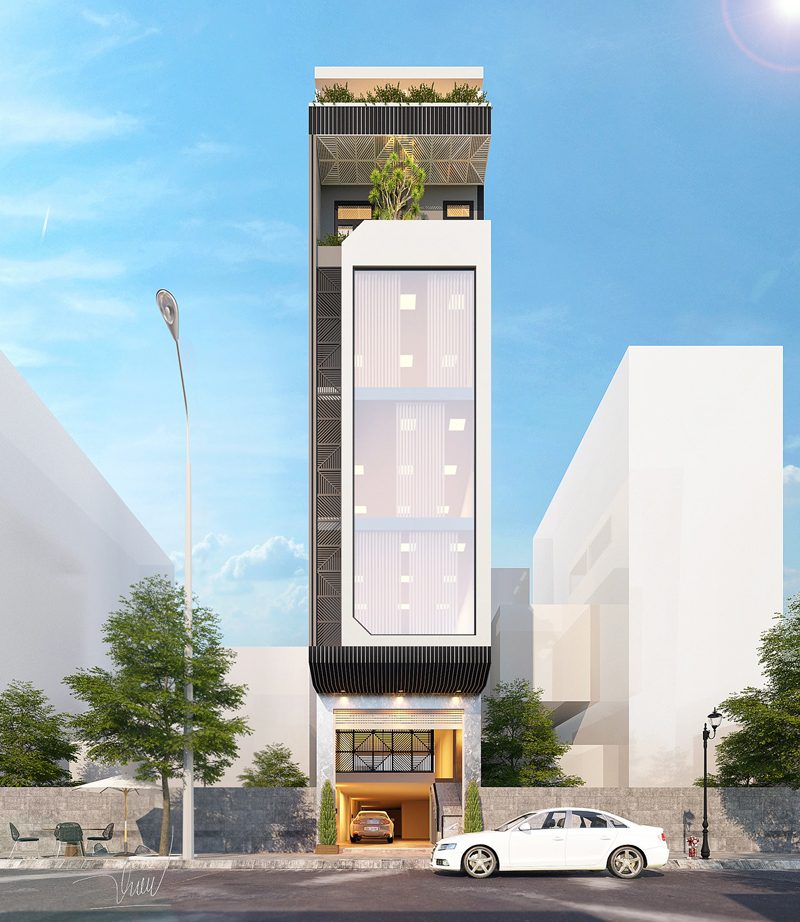 Mẫu nhà phố 5 tầng kết hợp thang máy ấn tượng, đẹp say đắm