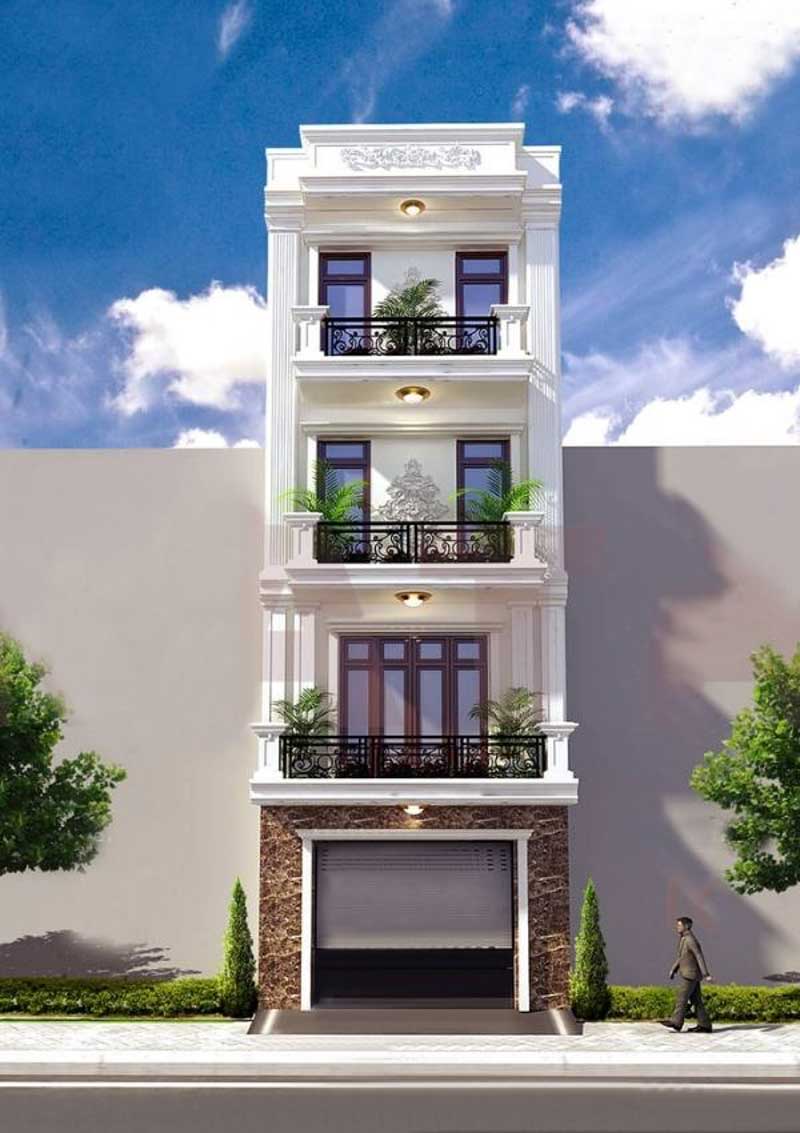 Mẫu thiết kế nhà rộng 5m dài 15m có thang máy theo phong cách tân cổ điển sang trọng